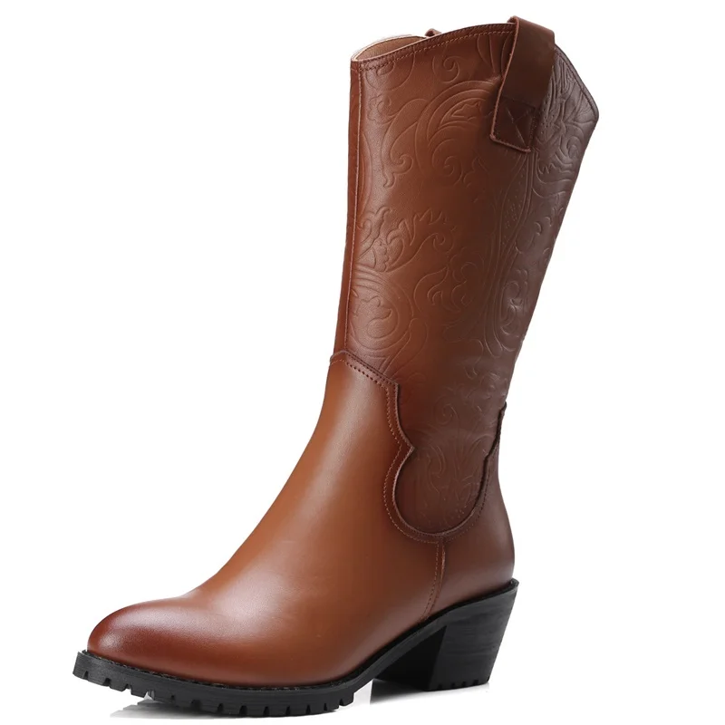 

Pointed Toe Comfortable woman wedding shoes Square heel 5.5 cm ankle boots Grain Leather black Ladies shoes woman
