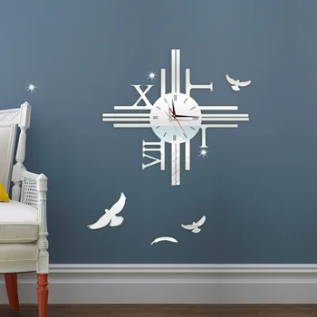 

MEYA Creative Roman Sea Gull Round Wall Clock, Modern Design Removable DIY Acrylic 3d Mirror Wall Clock Decal Sticker Home Decor