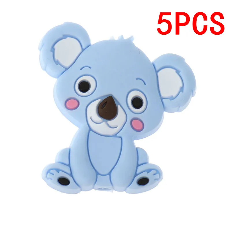 Koala-Pastel Blue 5 шт., милые Силиконовые Прорезыватели для зубов в виде единорога, бусы, не содержит бисфенол, Детские Прорезыватели, ожерелье, сделай сам, для младенцев, Жевательная соска, цепочка, лиса, коала, сова - Цвет: Koala-Pastel Blue