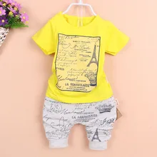 Fashion Baby Boy set summer Iron tower Printed Short-sleeved T-shirt+pants kids Clothes set Brands sport suits children clothing