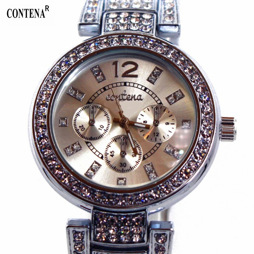 

Silver Watch Women Watches CONTENA Geneva Famous Brands Relogio Feminino 2017 Rhinestone Quartz Dress Ladies Mesh Wrist Clock