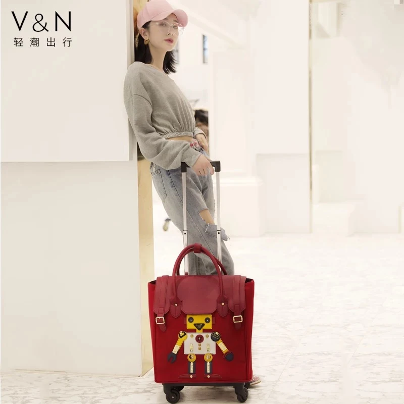 Woman 18 Inch Suitcase Hand Luggage Carry-on Trolley bag Travel Oxford Soft Shell 4 Wheels