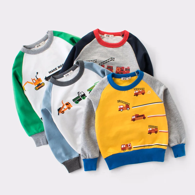 

Fashion 2018 Autumn Kids T-shirt Cartoon Vehicle Print T-shirts Cotton Children Tee Tops Boy Sweater Cute Car Boys Girls Clothes