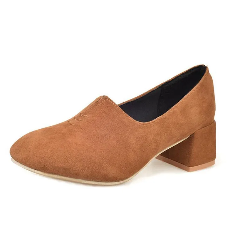 

2016 European and American women boots Fashion square toe Suede leather boots Autumn winter thick high heels boots shoes woman