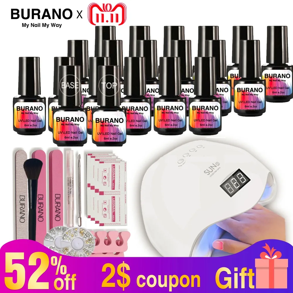 

BURANO Nail Set 48w LED Lamp Dryer With 20pcs Nail Gel Polish Lasting Gel Nail Polish Kit For Nail Art Tools