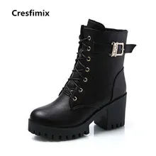 Cresfimix botas femininas botas de senhora botas de plataforma de couro de alta qualidade pu lady mulheres moda botas pretas de salto alto botas legais b2840