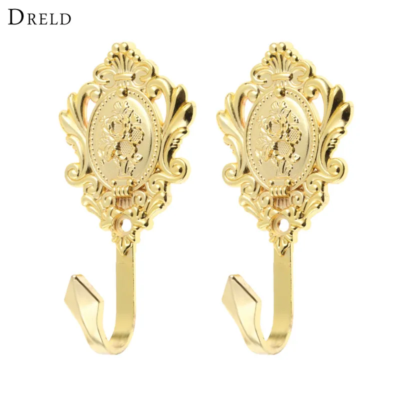 DRELD 2Pcs Rose Pattern Wall Hook Vintage Drapery Curtain Holdbacks Tieback Hooks For Cloth-hat Hook Curtain Drapery Zinc Alloy