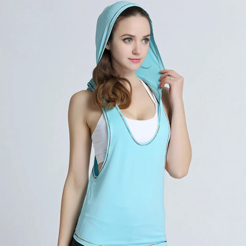 

New Sport Top Fitness Women Yoga Top With Hat Gym Top Women Hooded Jogging Running Sport Top Fitness Women Workout T Shirt