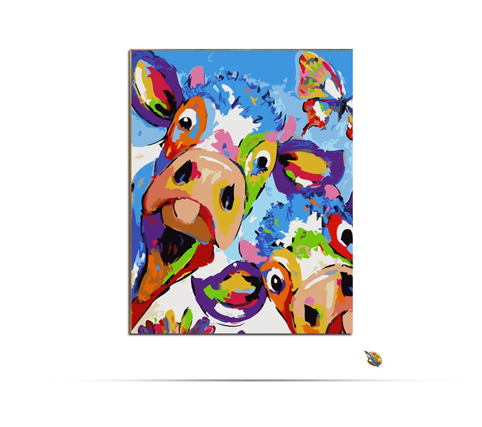 Vrolijk Schilderij Wall Art Холст масляные краски ing по номерам абстрактные красочные коровы Животные Картины домашний декор