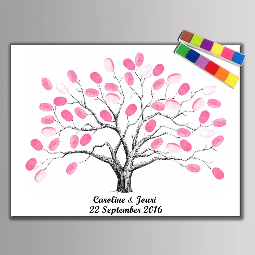DIY Wedding Party Decoration Fingerprint Tree Canvas Painting Conference Signature Guest Book Birthday Gift Printed Painting