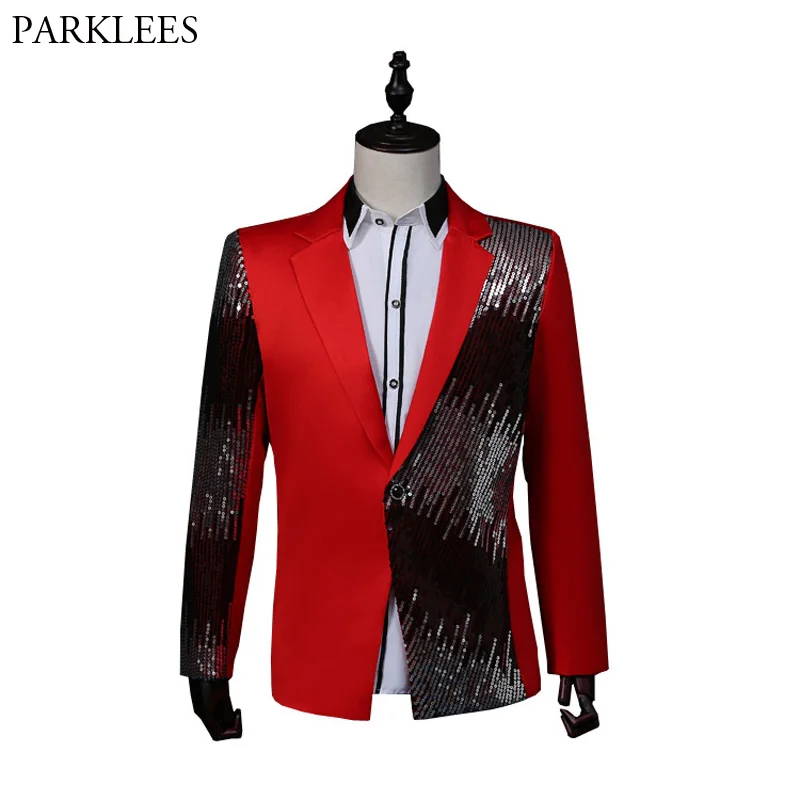 

Shiny Red Sequin Blazer Jacket Men 2018 Autumn New Single Button Suit Blazer Men Nightclub Stage Singer Costumes Blazer Hombre