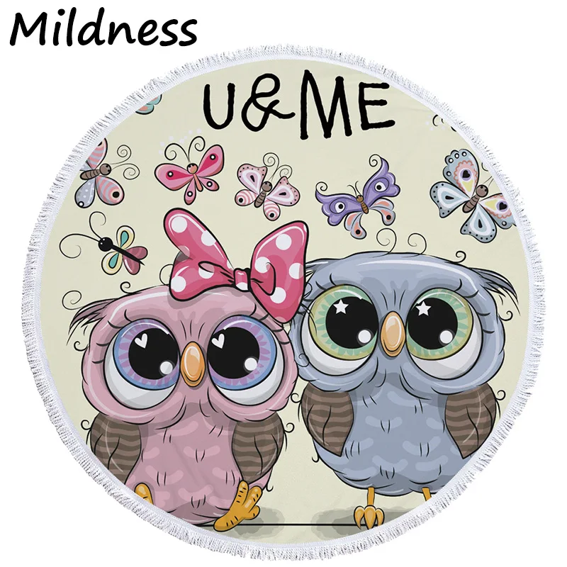 

Cartoon Owl Printed Microfiber Round Beach Towel With Tassels For Carpet Bath Towel Yoga Mate Wall Tapestry Picnic Blanket