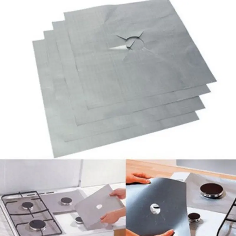 4Pcs Reusable Aluminum Foil Gas Stove Burner Cover Protector Liner