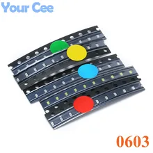 50 шт. (5 цветов х 10 шт.) 0603 SMT SMD LED Чип Ассорти Комплект Синий Красный Белый Зеленый Желтый Светодиод Лампы