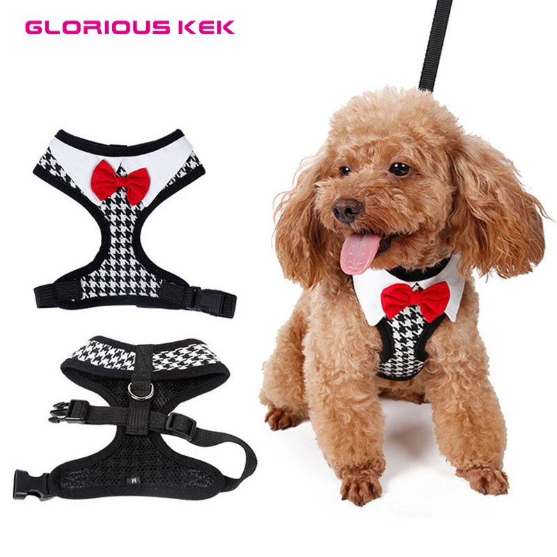 Glorious Kek Small Dog Walking Harness Fashion Red Bow Tuxedo Dog