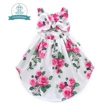 Flofallzique для девочек без рукавов, с круглым воротом с принтом роз вечерние свадебные платье с подолом, укороченным спереди От 1 до 8 лет