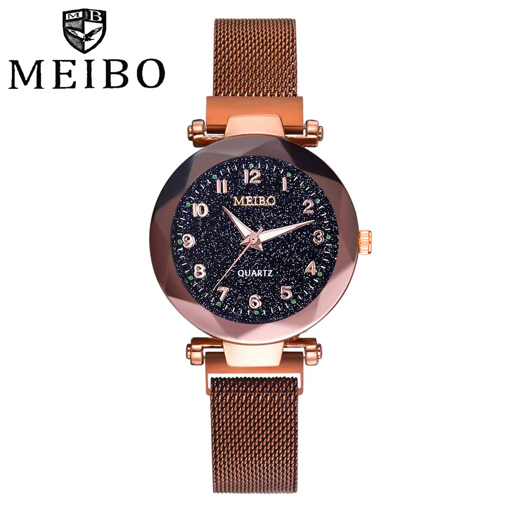 Reloj Mujer, модные, звездное небо, плоское стекло, кварц, сетка, с магнитной пряжкой, женские часы, платье, часы, хит