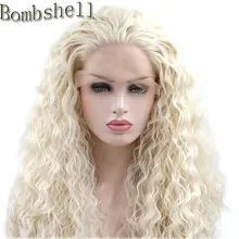 Bombshell белый блонд Цвет#60 Длинные свободные вьющиеся синтетические кружева спереди парик бесклеевой натуральный волос для черный белый женщин