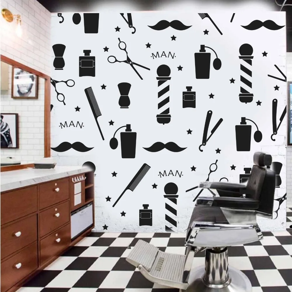 Barber Salon Shop Tools Wall Sticker Hair Nail Hairstyle Barber Man Salon Shop Scissors Comb Star Wall Decal Vinyl Decor  (2)