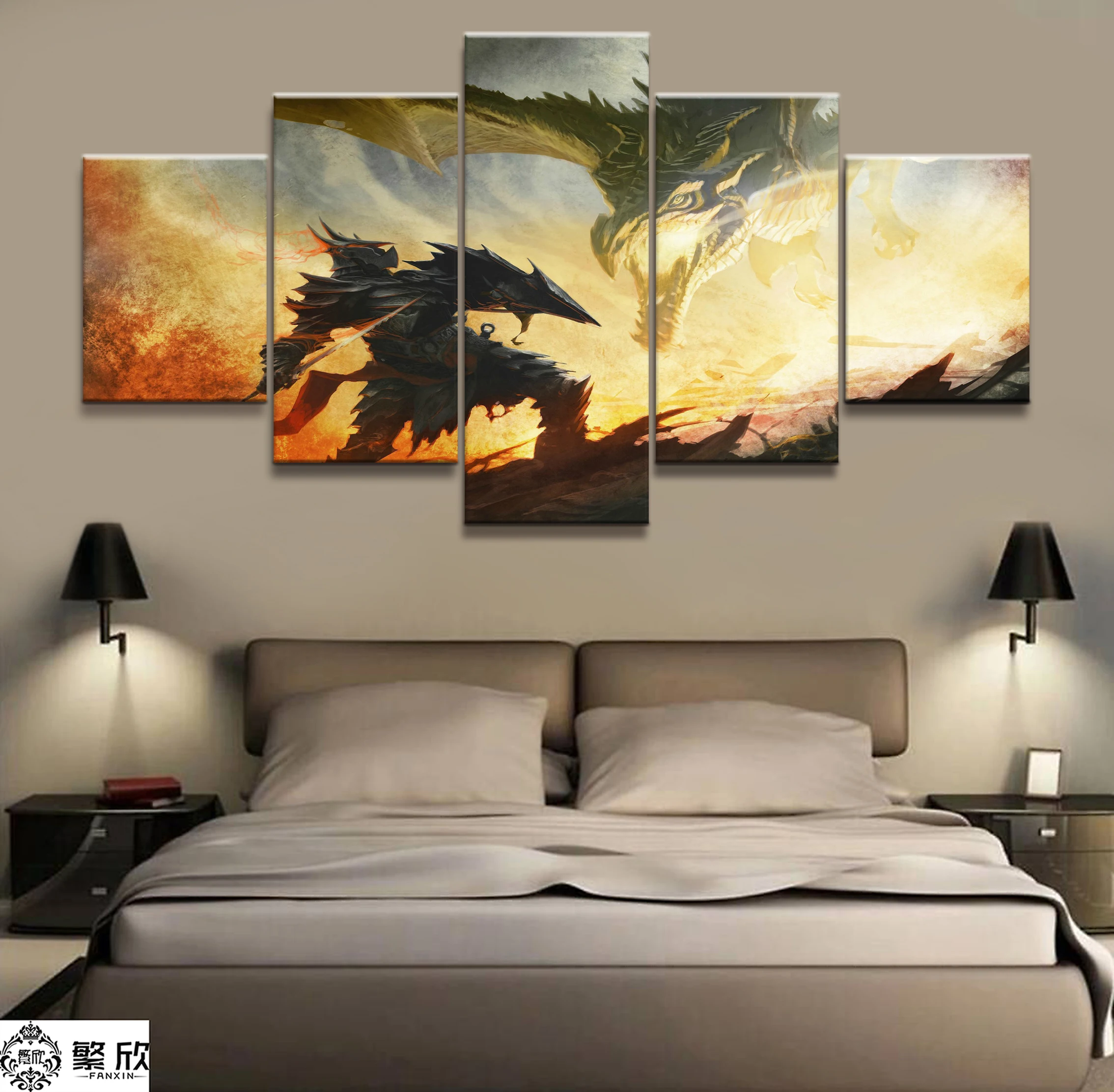 

Home Decor Modular Canvas Picture 5 Piece Elder Scrolls V Skyrim Game Painting Poster Wall For Home Canvas Painting Wholesale