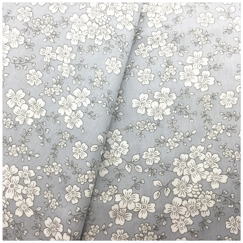 2017New 100 Cotton Fabric Gray Floral Printed Floral Design Twill Fat