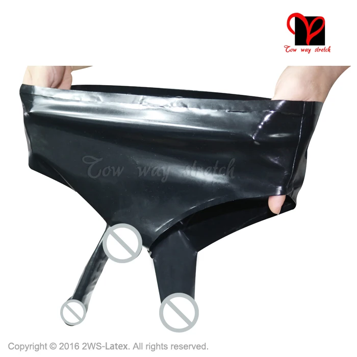 Black Sexy Latex pants with Anatomical anal Condom and Penis Sheath Low Cut Rubber panties Underwear Underpants plus size KZ-045