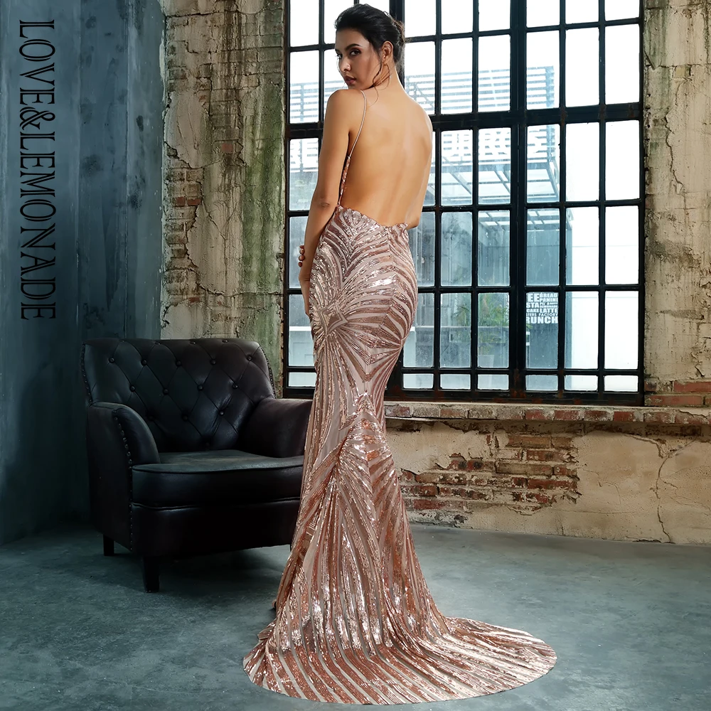 LOVE&LEMONADE Gold Deep V Neck Open Back