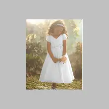 Дизайн Цветок Девочки Платья На Заказ Красота Линия V Шеи Короткими Рукавами Из Бисера Природные Талия Чай Длина