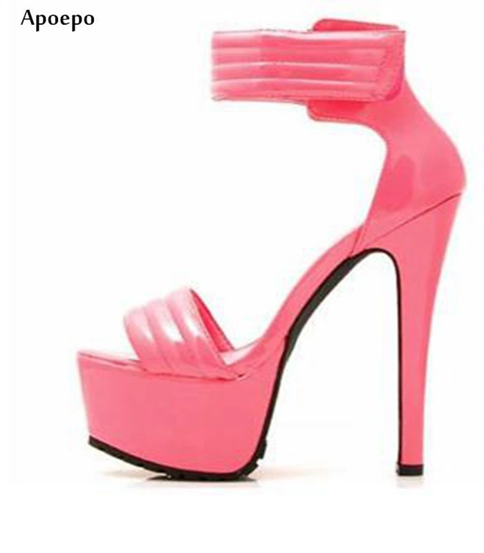 

New 2018 Sexy Platform Sandal Super High Open Toe Ankle Strap High Heel Shoes Candy Color Big Size Punk Style Dress Shoes