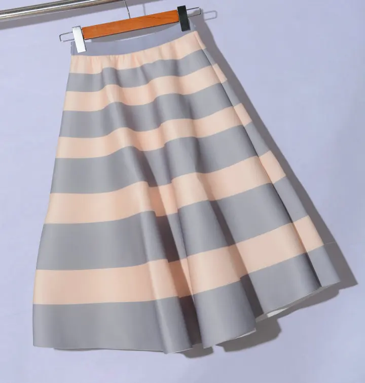 2017 стрейч Высокая талия aline пространство хлопок миди юбка для женщин, полосатая Талия юбки женские, 3 цвета, faldas, saia saias