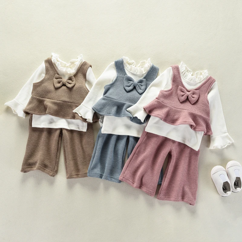 JN501 Spring Autumn 3PCS Set Cute Baby Girls Clothes Kids Tops+Bowknot knit vest+Knitted Long Pants Children Girl Clothing Set JN501 Spring Autumn 3PCS Set Cute Baby Girls Clothes Kids Tops+Bowknot knit vest+Knitted Long Pants Children Girl Clothing Set