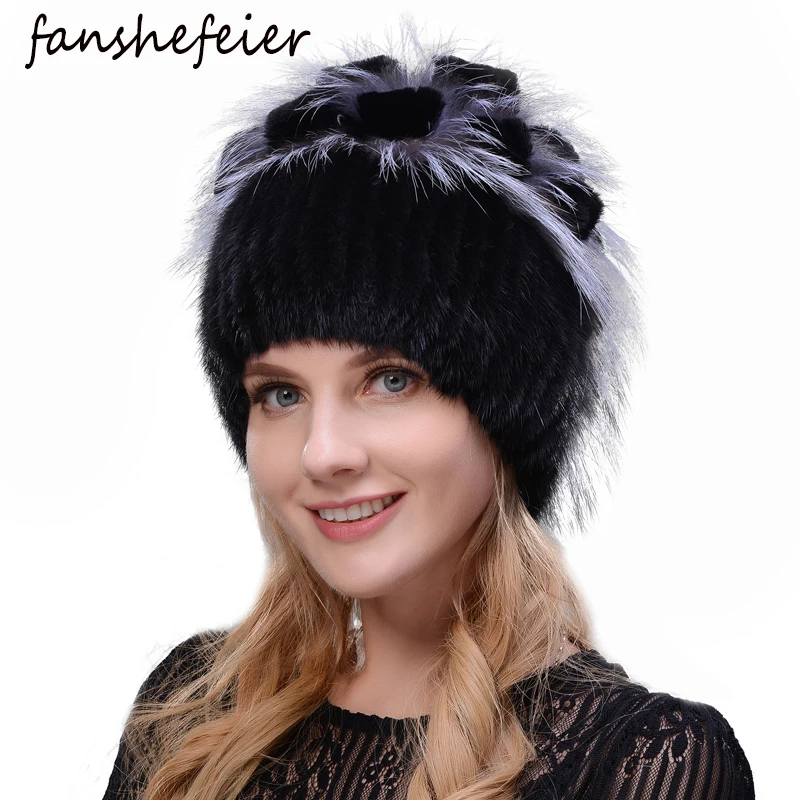 Женские вязаные шапки Fanshefeier теплая зимняя норковая шапка из натурального