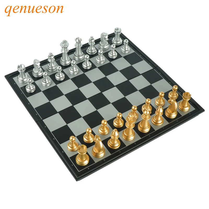 

High Quality Chess Game Pieces Chess Magnetic Board Folding Plate Large Gold&Silver Magnetic Reinforcement Board Games qenueson