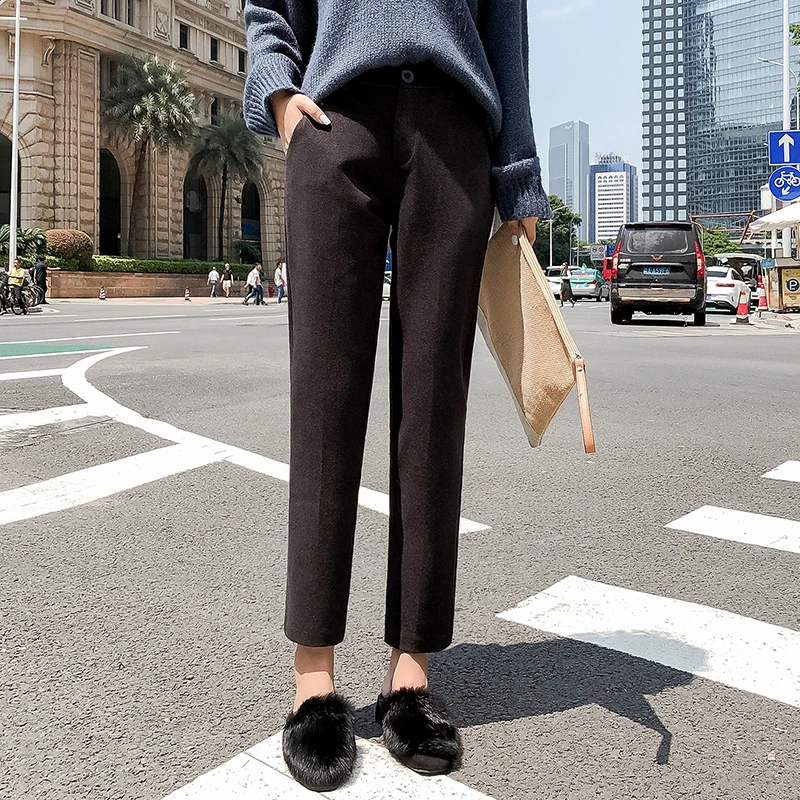 

2018 New Fall Winter Female Thick Warm Plus Size Corduroy Pant High Waist Loose Elastic Woolen Harem Pants Ankle-Length Trousers