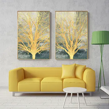 Billige Abstrakte Goldene Folie Baum Leinwand Malerei Tableaux Große Poster Druck Moderne Gold Wand Kunst F Wohnzimmer Cuadros Salon Decoracion
