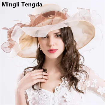 

New Purple Organza Sun Hats With Flower Cappelli Sombreros Chapeu Feminino For Wedding Party Wedding Hats And Fascinators Summer
