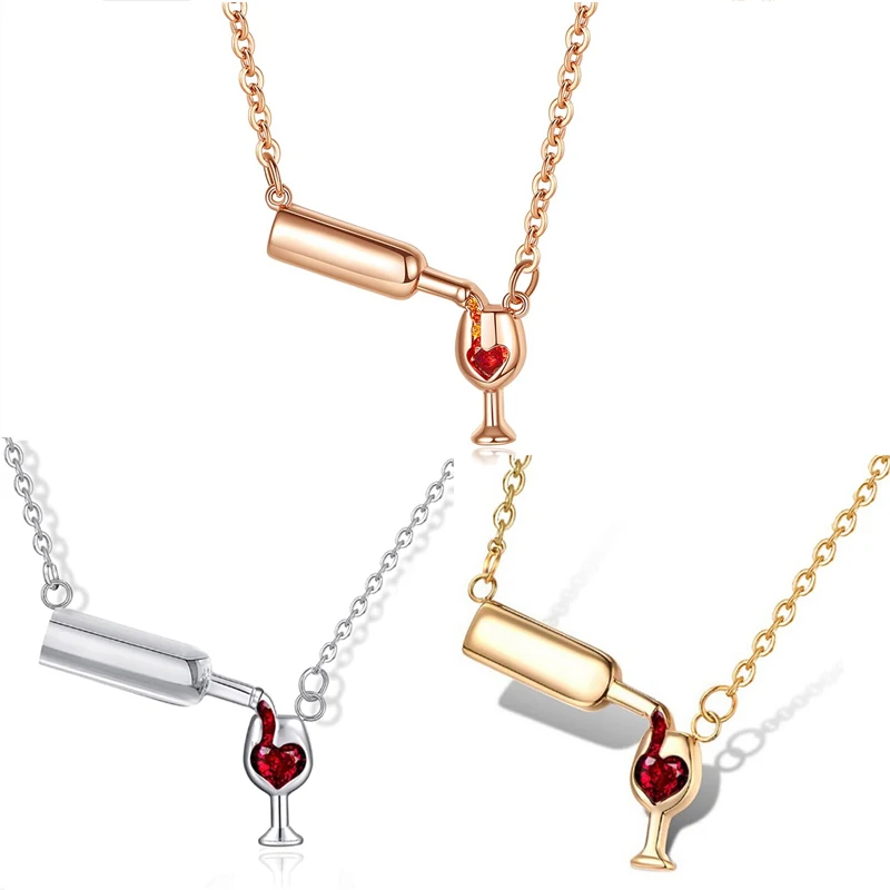 

Fashion Surgical Steel Cubic Zirconia Necklace Wine Necklace Unique Design Women's Wine Glass Silver Necklace & Pendant