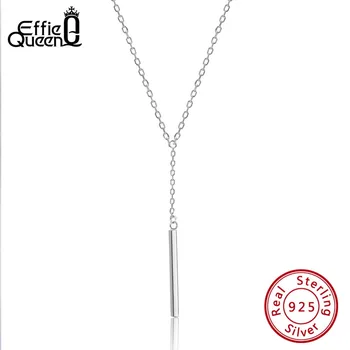 

Effie Queen Genuine 925 Sterling Silver Pendants Necklaces For Women Long Bar 26mm Simple Style Silver Jewelry Party Gift BN138
