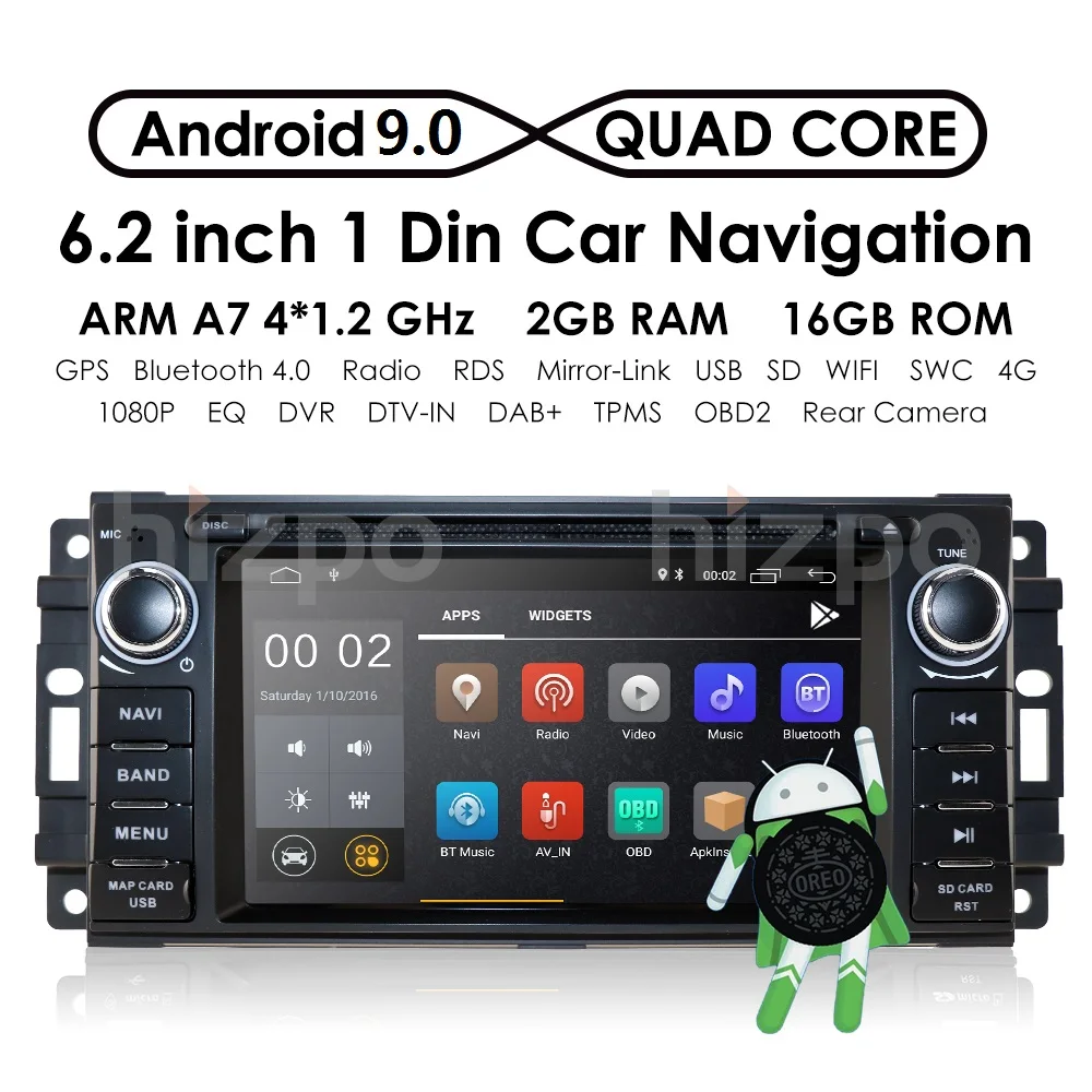 HIZPO 4 ядра 2G+ 16G Android 9,0 автомобильный DVD для Jeep Cherokee 2009 2008 2010 Wrangler автомобильный стерео для Dodge радио для Chrysler DAB SWC