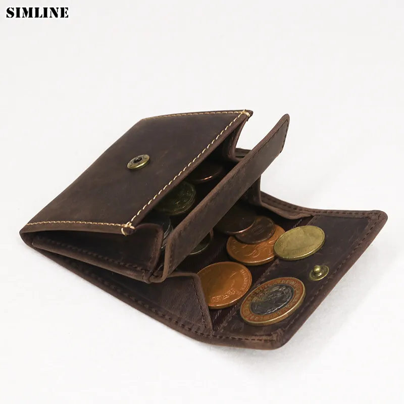 Кошелек для монет SIMLINE из натуральной кожи винтажный маленький кошелек с