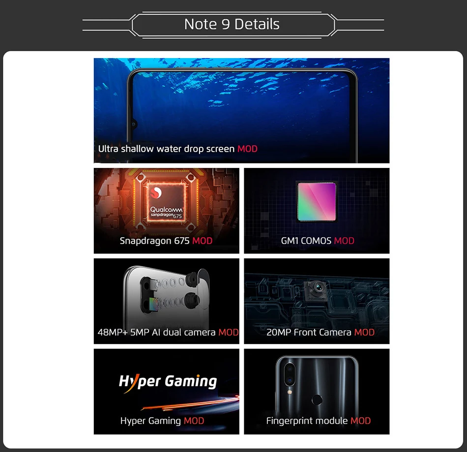 Note 9, 4 ГБ, 64 ГБ, глобальная версия, Смартфон Snapdragon 675, Восьмиядерный мобильный телефон, 48мп, задняя камера, быстрая зарядка, большая батарея