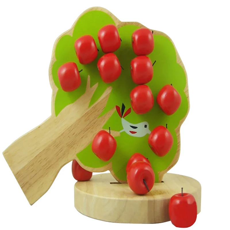 New 1 set Montessori Educational Wooden Toys Magnetic Apple Tree Baby Toy Early Childhood Learning Preschool Training 2