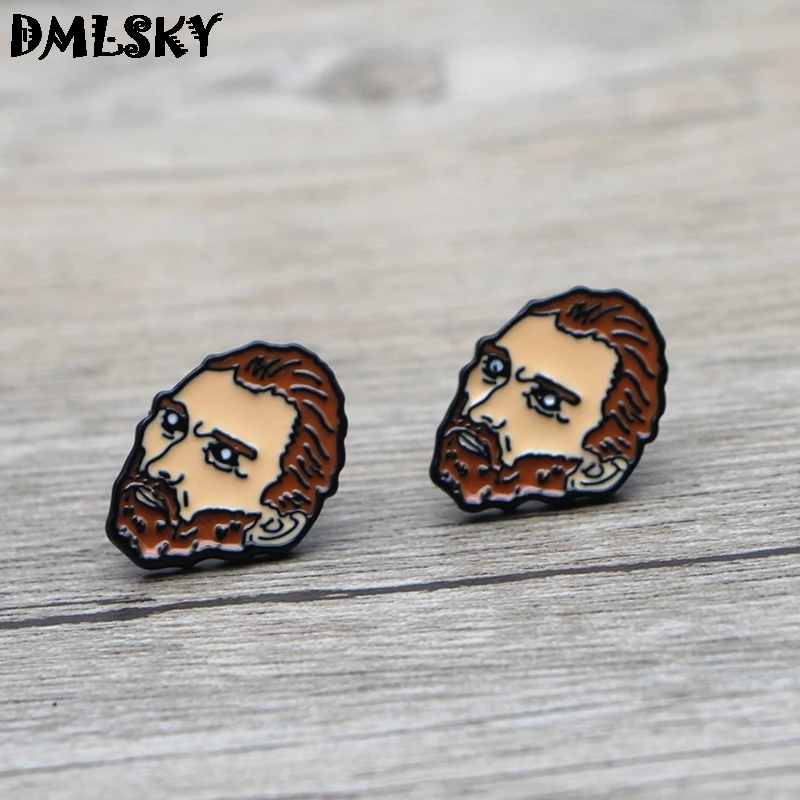 DMLSKY Van Gogh крутые ювелирные изделия серьги гвоздики с героями мультфильмов эмалью