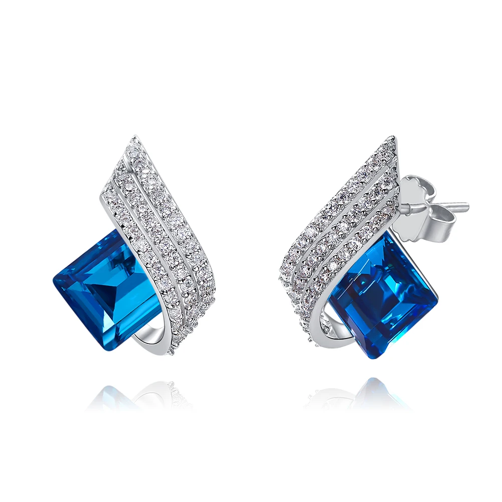 

Heezen Exquisite Square Crystal Boucles D'oreille Blue Pink White Stud Earrings Silver Women Earings Elegant Earring for Women