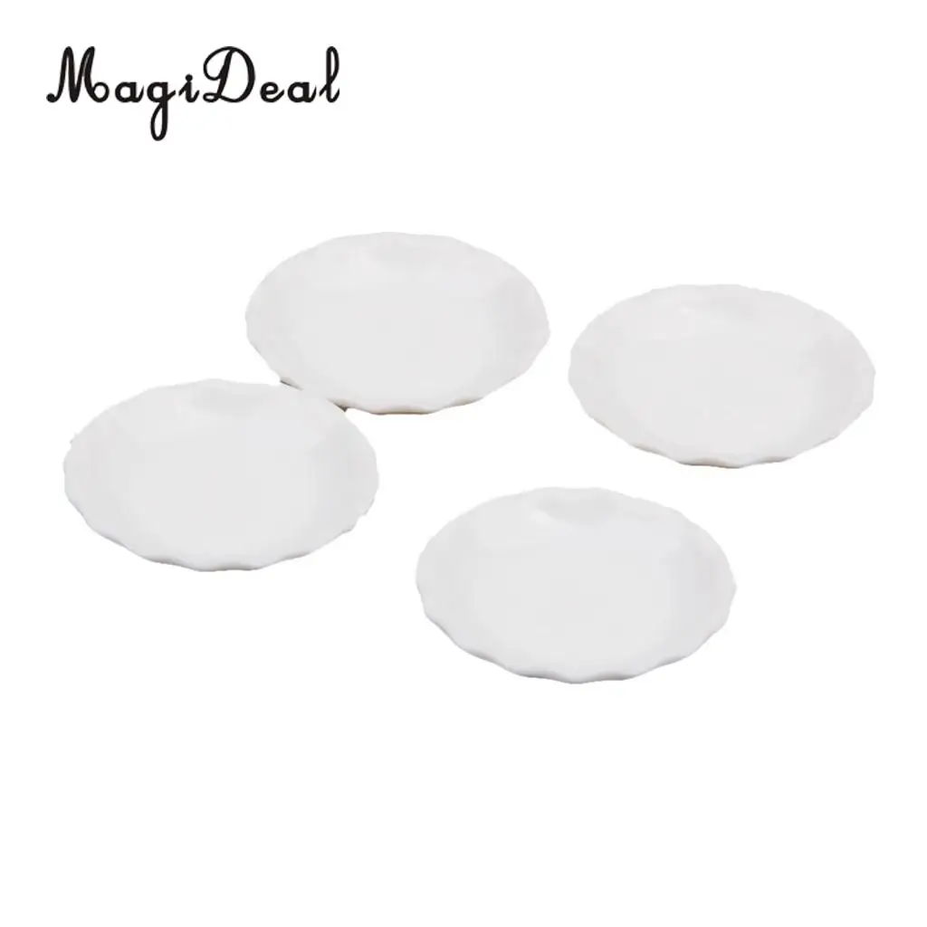MagiDeal 4Pcs/Lot 1/12 Scale Dollhouse Miniature White Round Dishes Plate Tableware Kitchenware for Food Candy Kid Pretend Play