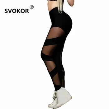 

SVOKOR New 2018 For Women S-XL Black Mesh Leggings Women Sexy Bandage Push Up Leggings Casual Workout Slim Polyester Leggings