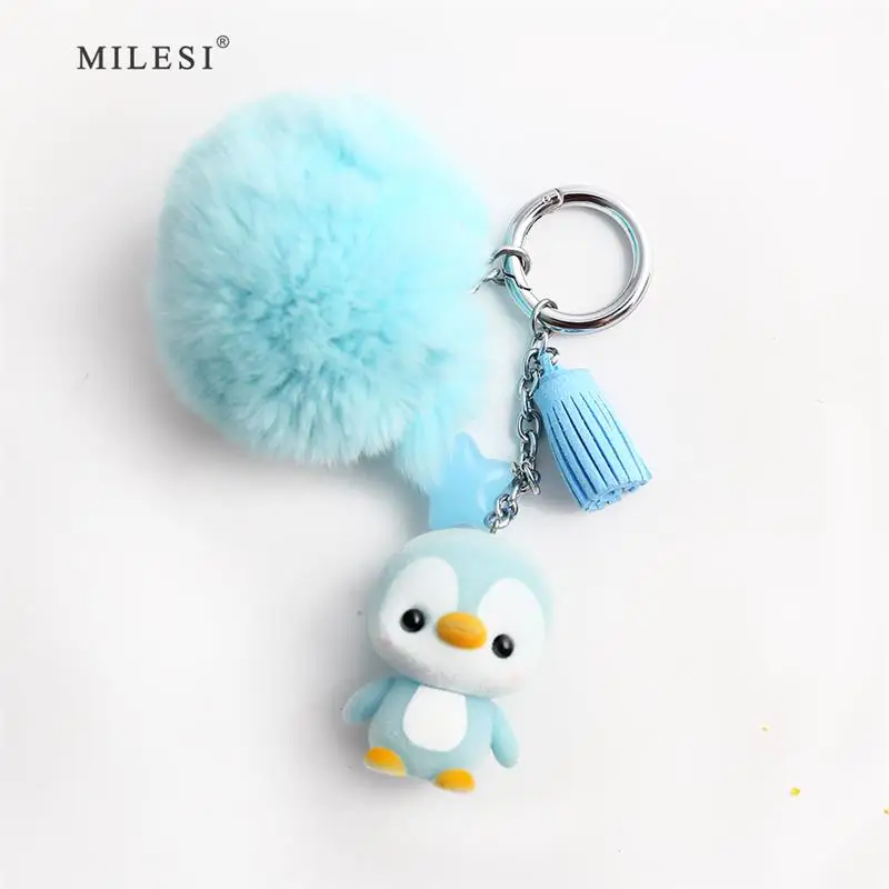 

Milesi Fluffy Keychain Trinket Pom pom Femme Handbag Pendant Charm Fur Keychains For Women's Key Cute Bag Accessories BZ013
