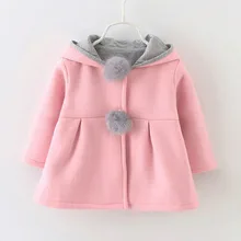 Зимнее пальто с длинными рукавами для маленьких девочек повседневные куртки с капюшоном и заячьими ушками теплая верхняя одежда принцессы, пальто одежда для малышей