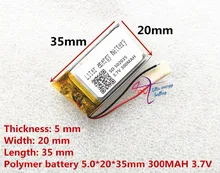 (free shipping)Battery factory outlet 3.7V 502035 300 mah lithium-ion polymer battery quality goods