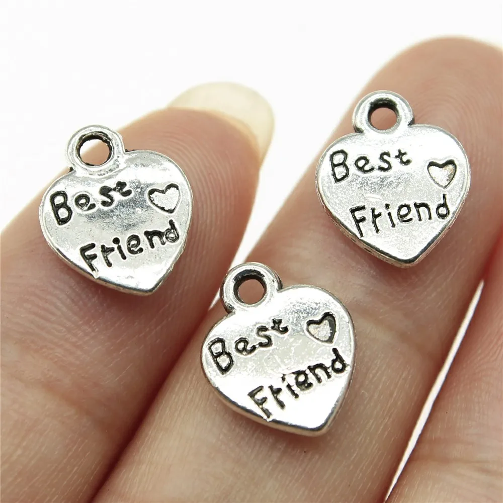 

Double Sided Heart Best Friend Pendant Charms Diy Jewelry Finding 50pcs Antique Silver Color 0.5x0.4 inch (12x10mm)